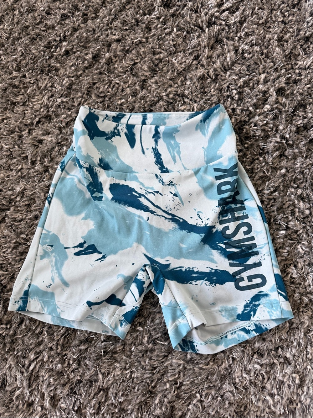 Gymshark Blue Abstract Print Scrunch Butt Biker Shorts XS